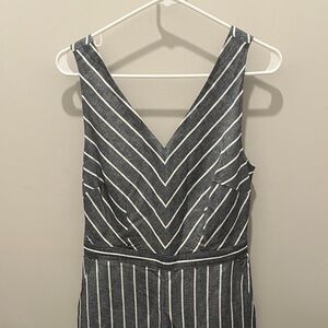 LOFT Linen-blend Gray and White Chevron Jumpsuit